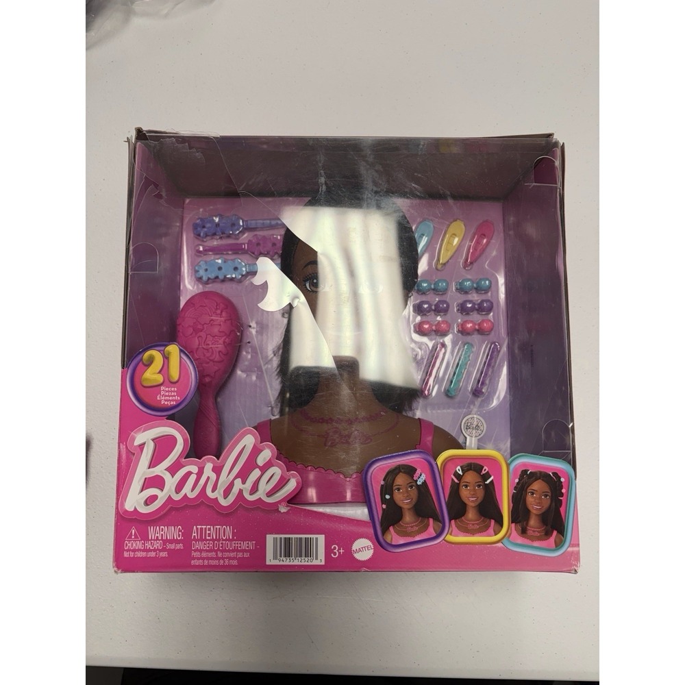 Barbie Doll Styling Head with 21 Accessories for Kids Hair Styling  New Box Dmg